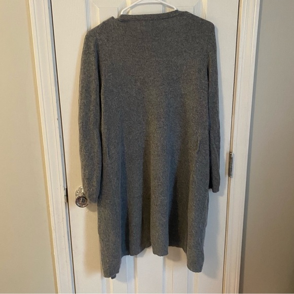 BCBGmaxazria womens gray wool blend open front 3/4 sleeve cozy duster sweater - Picture 2 of 4